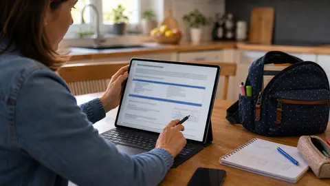 Parent vérifiant une attestation d’assurance scolaire