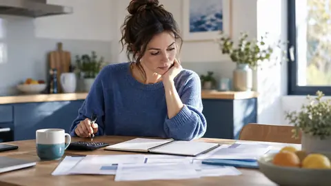 Personne calculant la mensualité qu'elle pourrait payer seule après un sinistre