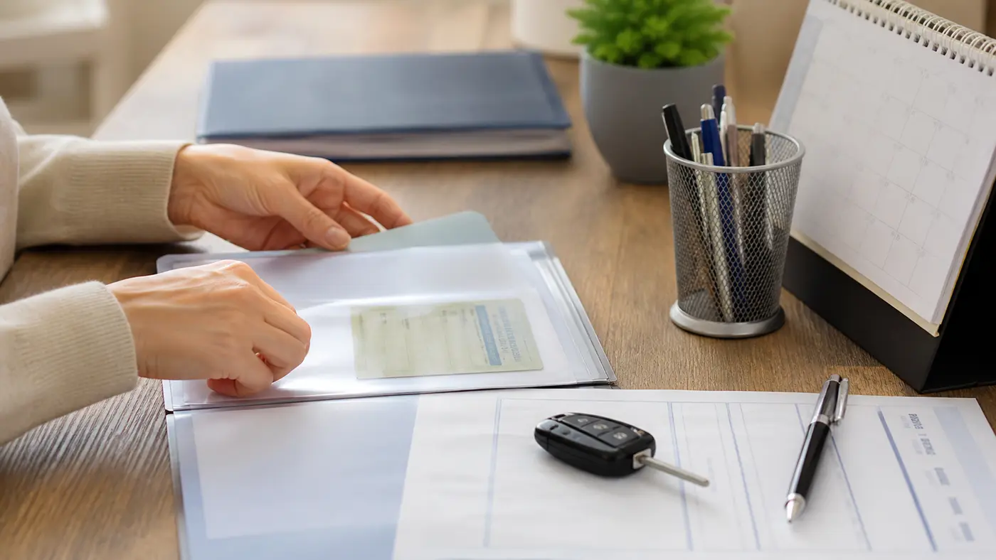 dossier de réassurance auto avec carte grise, clés et justificatifs