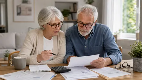 Couple senior vérifiant le budget annuel de mutuelle santé