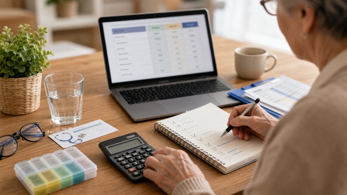 Budget santé senior avec garanties, calculatrice et documents de mutuelle