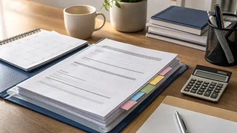 dossier d'assurance emprunteur avec calendrier et calculatrice