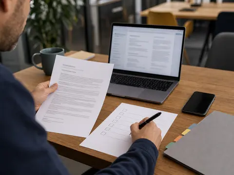 Micro-entrepreneur relisant un contrat avant de signer une mission