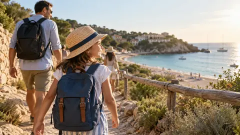 Enfant avec un sac à dos pendant des vacances