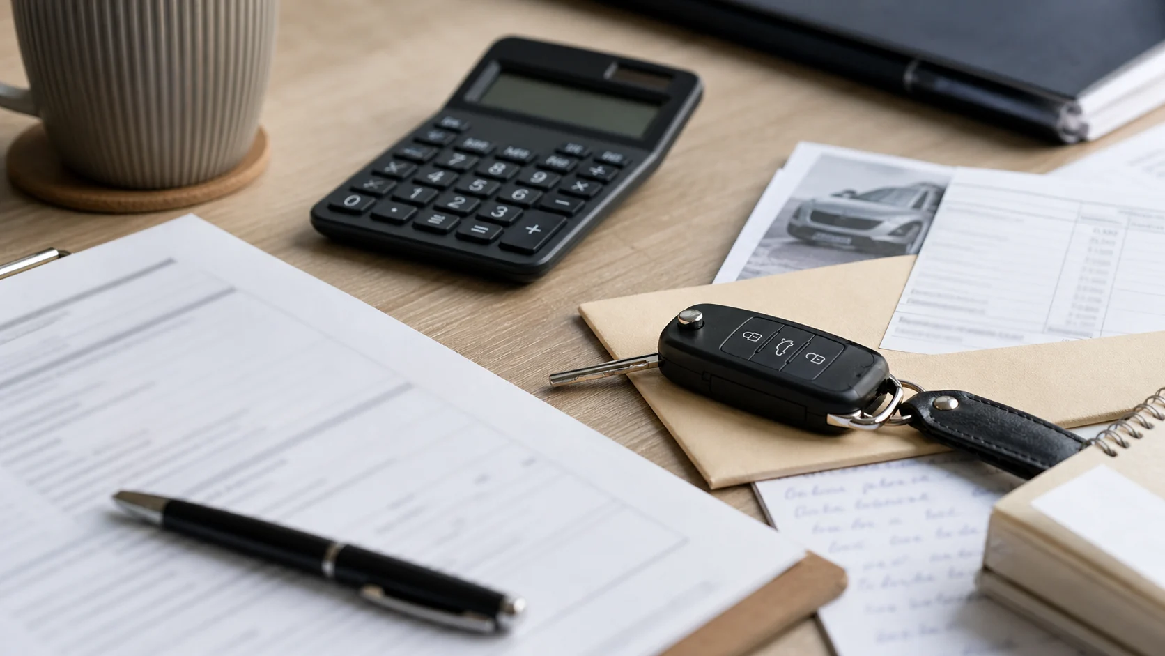 Dossier de sinistre assurance auto avec calculatrice et clés