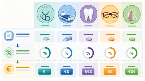 Infographie des postes de soins et des modes de remboursement d’une mutuelle santé