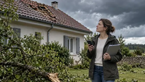 Maison touchée par une tempête et toiture endommagée