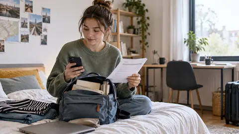 Étudiant préparant ses documents d’assurance avant une activité