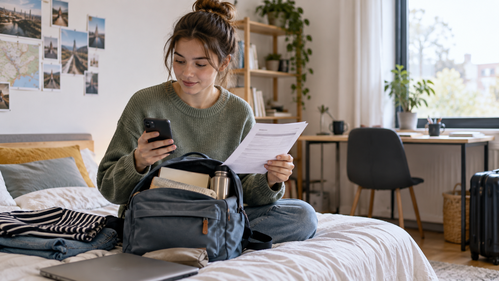 Étudiant préparant ses documents d’assurance avant une activité