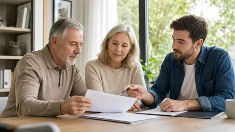 Famille échangeant sur une désignation bénéficiaire