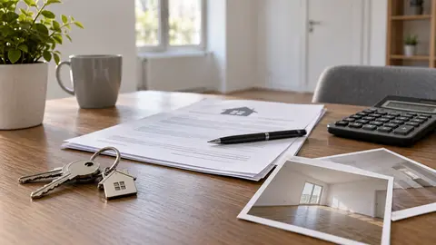 Clés d’un logement vacant posées à côté de documents d’assurance habitation