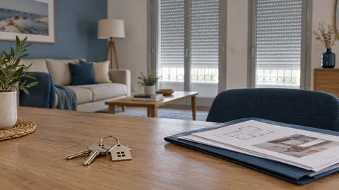 Dossier et clés posés dans le salon d’un logement