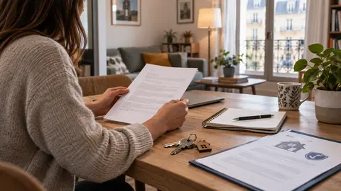 Locataire préparant un dossier de sous-location avec clés et attestation d’assurance