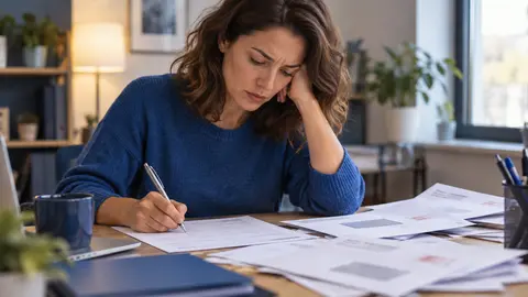 Personne remplissant un dossier de saisine avec des lettres de refus à côté