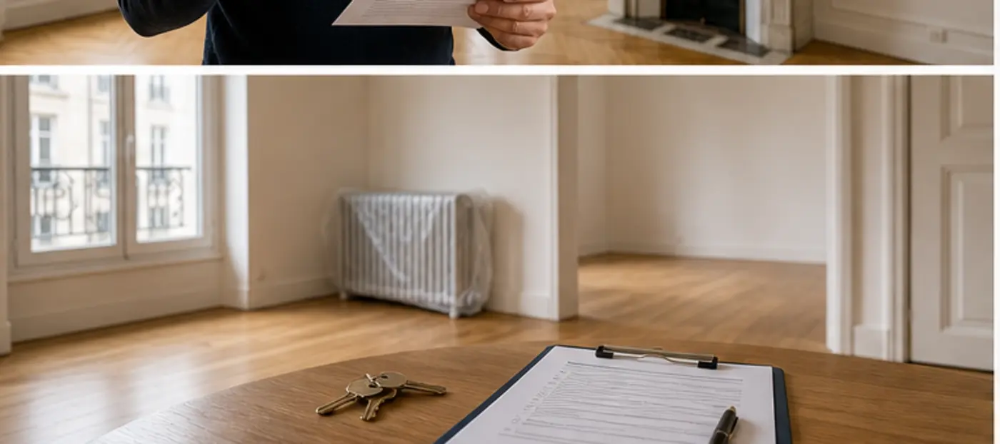 Logement vacant avec clés et fiche de contrôle pour propriétaire non occupant