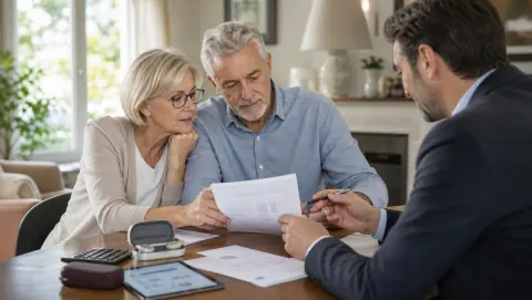 couple senior comparant une mutuelle santé avec un conseiller assurance