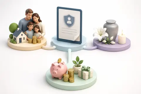 Différentes finalités d’une protection financière représentées séparément
