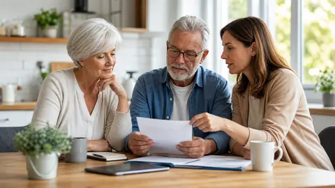 Famille échangeant calmement sur une protection pour l’autonomie