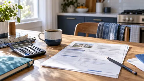 Relevé de crédit immobilier annoté avec calculatrice
