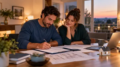 Couple remplissant un formulaire d'assurance emprunteur