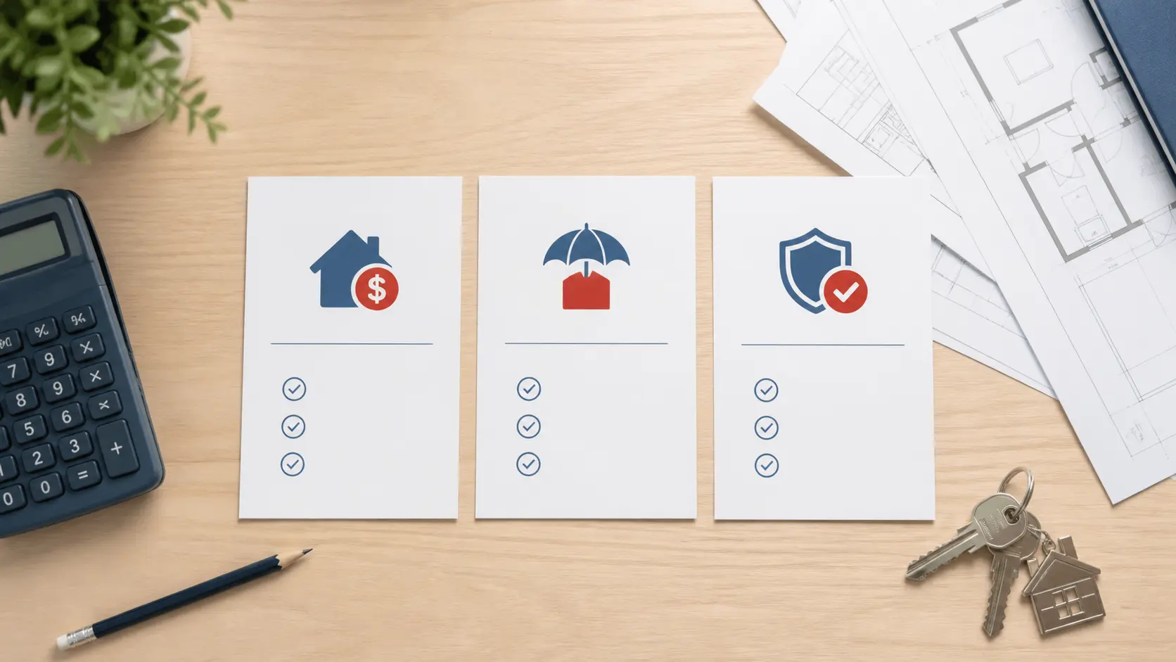 Trois cartes comparant prix, franchise et garanties d’une assurance habitation