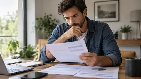 Salarié examinant une fiche de paie et un contrat
