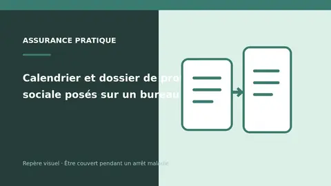 Calendrier et dossier de protection sociale posés sur un bureau