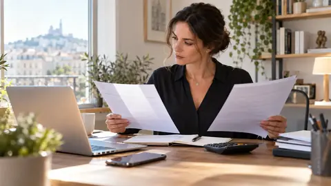 Professionnel libéral relisant son contrat de protection avec son ordinateur