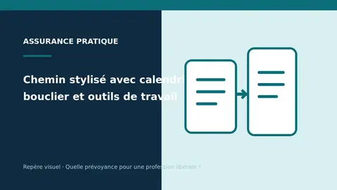 Chemin stylisé avec calendrier, bouclier et outils de travail