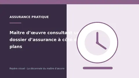 Maître d’œuvre consultant un dossier d’assurance à côté de ses plans