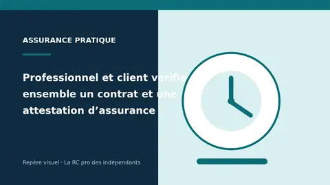 Professionnel et client vérifiant ensemble un contrat et une attestation d’assurance