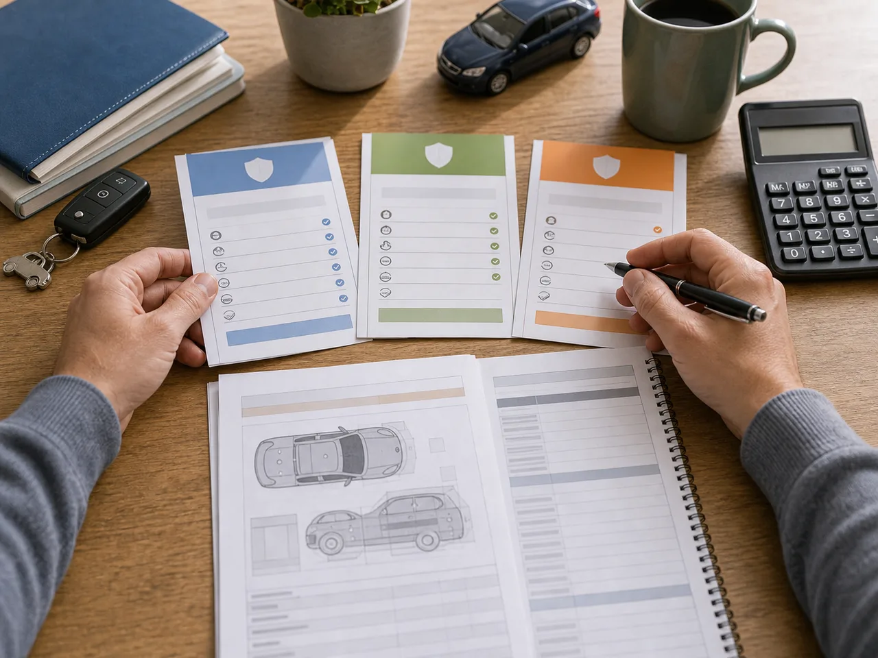 Comparaison de garanties et franchises d assurance auto sur un bureau