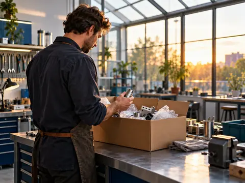 Un artisan vérifie son matériel professionnel dans son atelier