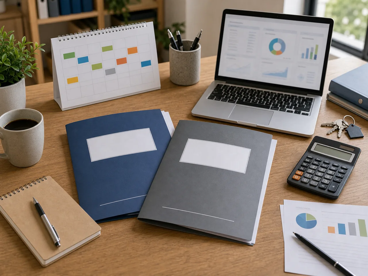 Dossiers et calculatrice pour réviser une assurance professionnelle