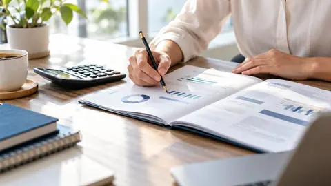 Lecture d'un document d'assurance vie annoté avec une calculatrice