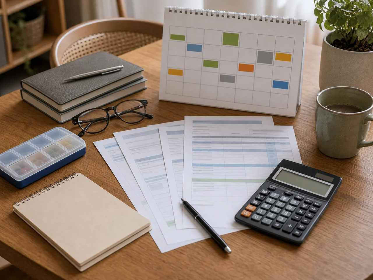 Documents de remboursement et calculatrice pour suivre un budget santé senior