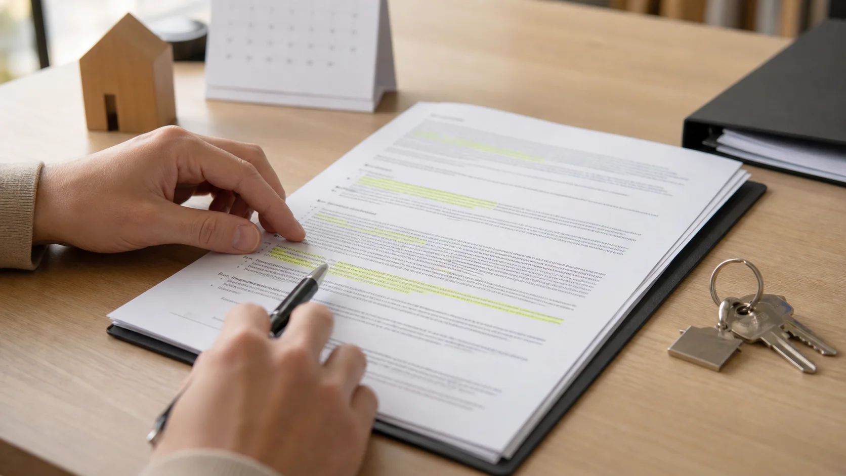 Contrat assurance PNO avec clause surlignée et clés de logement