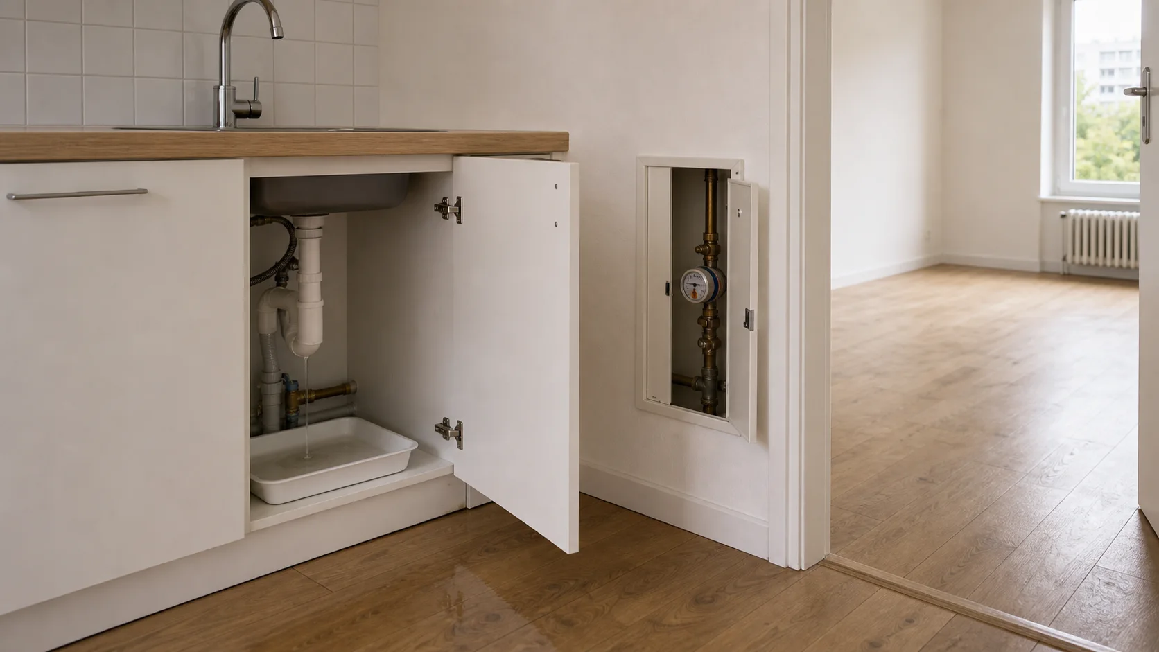 Logement vacant avec fuite d’eau discrète sous évier
