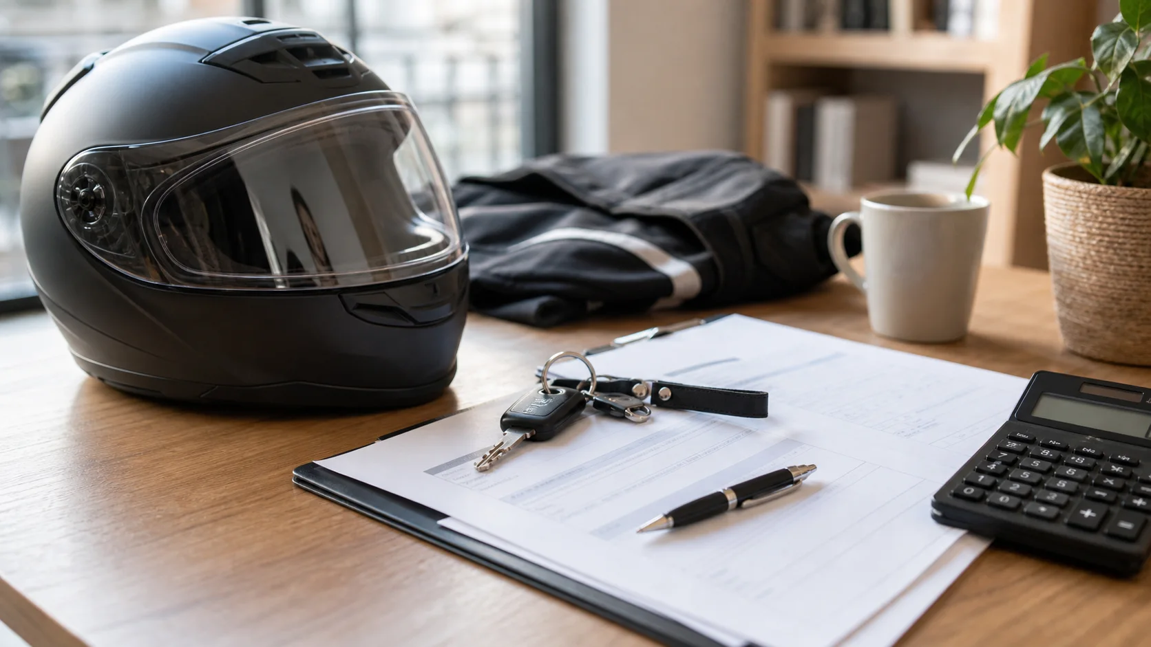 Moto, scooter et documents de devis assurance deux-roues sur une table