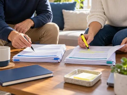 Personnes comparant deux contrats d'assurance emprunteur surlignés